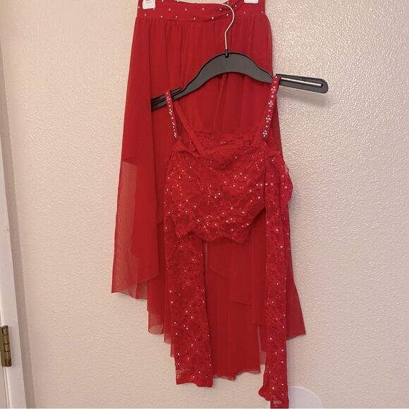 Kelle dance costume solo costume 2 piece red skirt lace crop top LC child Teen - Picture 3 of 16